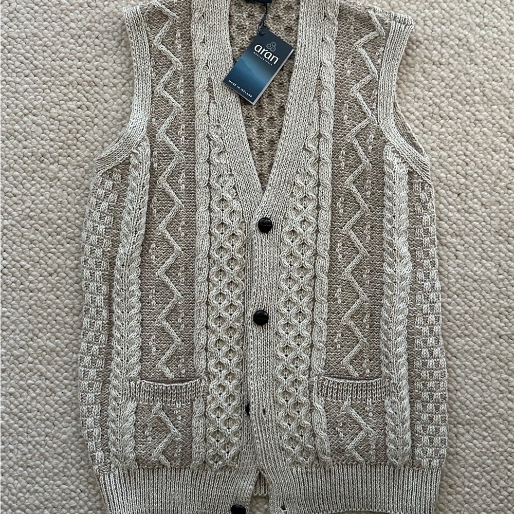 Aran Knit Button-Up Vest
